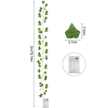 Load image into Gallery viewer, 2/5/10M Silk Leaves Fake Creeper Green Leaf Ivy Vine LED String Lights for Home Wedding Hanging Garland Artificial Plants Decor