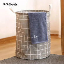 Load image into Gallery viewer, Large Foldable Plaid Storage Basket | Waterproof Cotton Linen