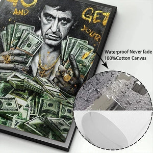 Scarface Tony Montana Motivational Money Quote Canvas Wall Art – Home & Office Décor