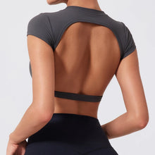 Load image into Gallery viewer, Hearuisavy Sports Shirts Workout Tops Fitness Activewear Female Quick-Dry Yoga Clothes Sport Crop Tops Backless Gym Top Women