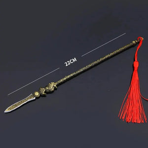 Ancient Cold Weapon Model Tiger Head Chisel Golden Spear Miniature Toy for Boys