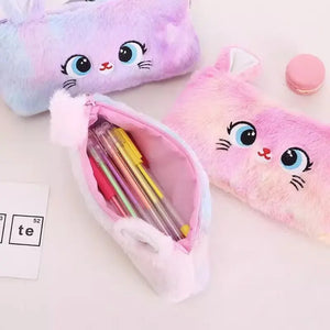Cute Cartoon Plush Cat Pencil Pouch Large Capacity Kawaii Zipper Pen Case Bag