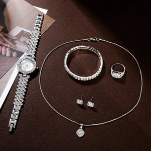 Women's Luxury Rhinestone Quartz Watch Set - Fashion Analog Jewelry Kit