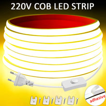 Load image into Gallery viewer, 220V Led Strip High Brightness COB LED Strip 220V Flexible Ribbon for Room Bedroom Kitchen Outdoor Garden Lighting