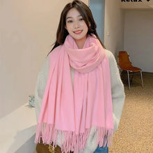 Load image into Gallery viewer, Black Cashmere Wool Scarf for Women Warm Checkered Winter Scarf