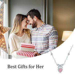 925 Sterling Silver Bow Pendant Necklace with Heart Pink Zircon, Gift for Women