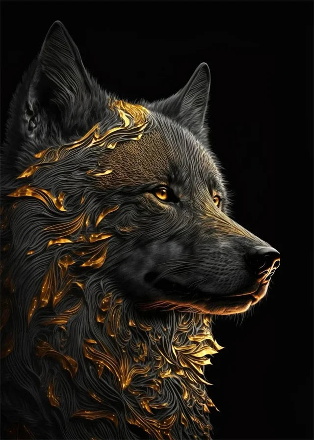 Black Gold Eagle Lion Canvas Painting Metal Poster Wall Art Nordic Deer Tiger Wolf Swan Aesthetic Picture for Living Room Decor