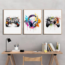 Load image into Gallery viewer, Gaming Graffiti Gamepad Earphone Funny Wall Art Canvas Poster Gamer Room Wall Decor Prints Modern Living Room Posters