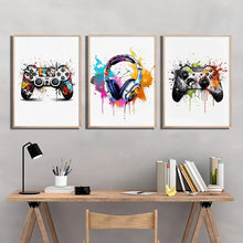 Load image into Gallery viewer, Gaming Graffiti Gamepad Earphone Funny Wall Art Canvas Poster Gamer Room Wall Decor Prints Modern Living Room Posters