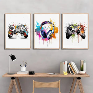 Gaming Graffiti Gamepad Earphone Funny Wall Art Canvas Poster Gamer Room Wall Decor Prints Modern Living Room Posters
