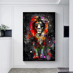 Abstract Colorful Animal Art - Lion, Tiger, Fox, Dog, Elephant - Graffiti Wall Canvas Decor