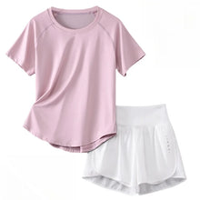 Load image into Gallery viewer, DRUR 2pcs Yoga Set Women Summer Sports Suit 2 Piece Sportswear Outfits Female Short Sleeve Fitness Tops Running Shorts Sets New