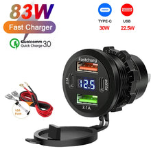 Load image into Gallery viewer, NEW 117W Dual PD Dual QC 3.0 USB Car Charger with Voltmeter Socket Power Outlet Adapter Waterproof for 12V/24V Car Boat Hot Sale