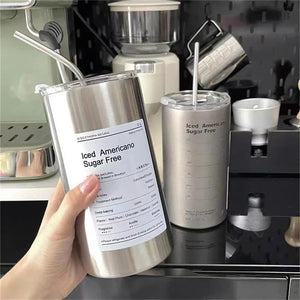 600ml Portable Thermos Cup – 304 Stainless Steel Coffee Mug, Leak-Proof with Straw