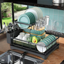 Load image into Gallery viewer, Large 2-tier dish drying rack for kitchen countertops, removable large-capacity dish draining rack