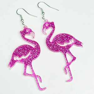 Shiny Pink Butterfly Heart Acrylic Earrings - Geometric Design Women's Jewelry