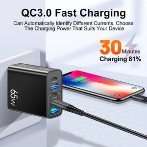 Quick Charge 3.0 20W PD USB Type C Charger: 5 Port Phone Adapter