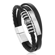 Load image into Gallery viewer, Men Multilayer Leather Bracelet Stainless Steel Braided Rope 21cm