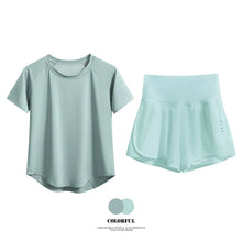 Load image into Gallery viewer, DRUR 2pcs Yoga Set Women Summer Sports Suit 2 Piece Sportswear Outfits Female Short Sleeve Fitness Tops Running Shorts Sets New