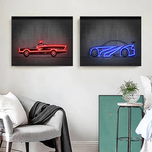 Load image into Gallery viewer, Neon Police Car Canvas Painting Abstract Poster Kid Room Wall Art