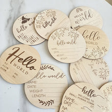 Load image into Gallery viewer, Baby Wooden Engraved Milestone Cards Wooden Hello World