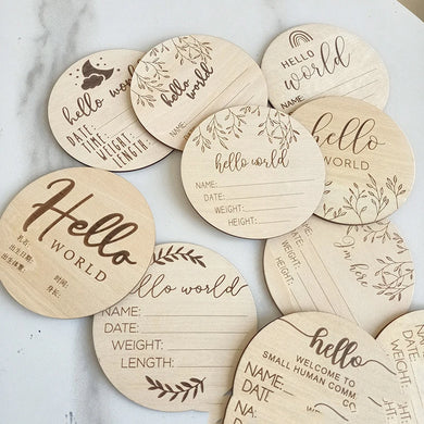 Baby Wooden Engraved Milestone Cards Wooden Hello World