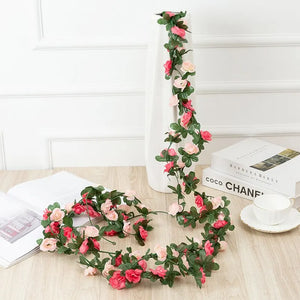 2.5m 1.8m Artificial Rose Flower Vine Garland Silk White Pink Wedding Decoration