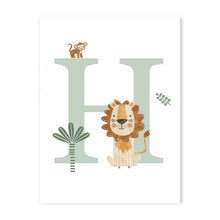 Load image into Gallery viewer, Customized Baby Name Poster Jungle Animals Lion Zebra Elephant Canvas Painting Kis Bedroom Wall Art Print Pictures Nursery Decor