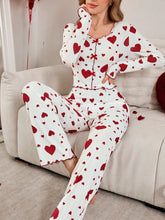 Load image into Gallery viewer, Autumn Winter 2 Pieces Pajamas Sets for Women Sleepwear Heart Print Long Sleeve Tops with Long Pants Trouser Set Pyjamas