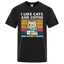 Load image into Gallery viewer, I Like Cats And Coffee Street Funny T-Shirt For Men Fashion Casual Loose Cotton Clothing Crewneck Breathable Tshirt Hip Hop Tees