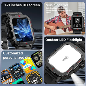 Outdoor Military Smartwatch – Bluetooth Calling, 1.73” LED Display, Sports & Fitness Watch