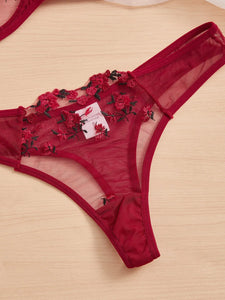 Sexy Lace Embroidery Floral Lingerie Set Transparent Underwear Bra S-4XL