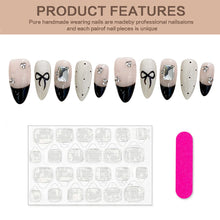 Load image into Gallery viewer, Black Cat Eye Nails! French Tip, Diamonds