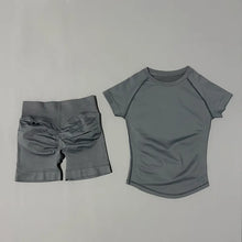 Load image into Gallery viewer, 2 Piece Workout Sets for Women, Seamless Short Sleeve Yoga Top &amp; High Waist Running Shorts, Activewear Gym Outfit