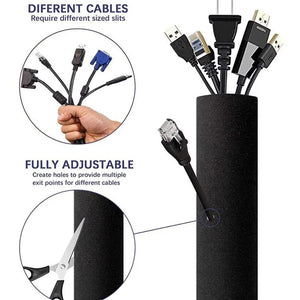 Zipper Cable Management Sleeve for Office Computer Power Cord & Data Cable Storage