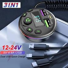 Load image into Gallery viewer, Car Bluetooth 5.0 FM Transmitter MP3 Modulator Player Handsfree Audio Receiver With 3 in 1 Charge Cable for IPhone Huawei Xiaomi