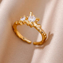 Load image into Gallery viewer, Stainless Steel Zircon Geometric Rings For Women Luxury Evil Eye Gold Color Adjustable Trendy Wedding Aesthetic Jewerly Gift