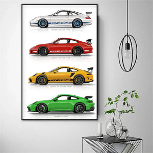 911 GT3 RS Supercar Poster Canvas Print Frameless Wall Art Gift for Car Lovers