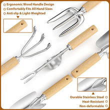 Load image into Gallery viewer, 9 Piece Garden Weeding Tools Stainless Steel Gardening Tool Set with Wooden Handle, Weeder