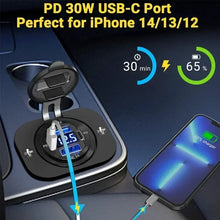 Load image into Gallery viewer, NEW 117W Dual PD Dual QC 3.0 USB Car Charger with Voltmeter Socket Power Outlet Adapter Waterproof for 12V/24V Car Boat Hot Sale