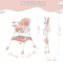 Load image into Gallery viewer, Baby High Chair 3 in 1, Foldable and Adjustable High Chair Babies with Removable Tray, Safety Belt, Footrest and Wheels