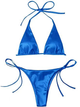 Load image into Gallery viewer, Halter Brazilian Metallic Satin Bikini Women Swimwear Female Swimsuit Two-pieces Bikini Set High Cut Bathing Suit Swim Beachwear