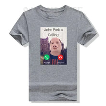 Load image into Gallery viewer, John Pork Is Calling Answer Call Phone Women T-Shirt Humor Funny Pig Lover Graphic Tee Top Streetwear Short Sleeve Outfit Gift