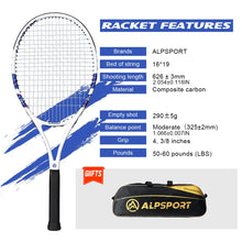 Load image into Gallery viewer, ALPSPORT Carbon Fiber Tennis Racket T800 18K-Professional Grade with Bag&amp;Strap Lightweight Training Racquet for Adults Men&amp;Women