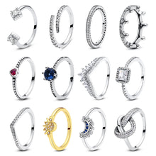 Load image into Gallery viewer, 925 Sterling Silver Rings For Women Original Crown Love Heart Wishbone Engagement Wedding Rose Gold Crystal Ring Luxury Jewelry