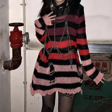 Load image into Gallery viewer, New Punk Gothic Long Unisex Sweater Summer Women Striped Cool Hollow Out Hole Broken Jumper Loose Rock Thin Dark Streetwear Top