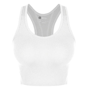 Seamless Rib Knit Yoga Vest Gym Crop Tops Racerback Tank Tops Women