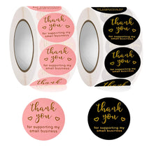 Load image into Gallery viewer, 500Pcs/Roll Gilding Thank You Stickers Pink/Black 2.5cm Small Business Labels