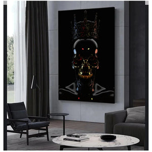 Abstract Metal Skull Wall Art - Black Gold Printed Canvas Poster for Home Decor