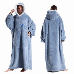 Extra Long Wearable Flannel Blanket | Hooded with Sleeves, Cozy Winter Throw for Adults